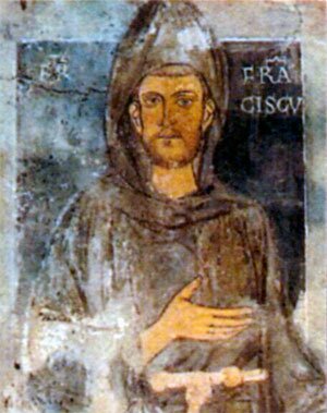 Франциск Ассизский (1182-1226). Старейшее из известных изображений Франциска, созданное еще при его жизни. Роспись монастыря Святого Бенедикта в Субиако (Италия)