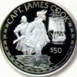 Памятная монета в 50$ Островов Кука, посвященная Джеймсу Куку. 1988 г.