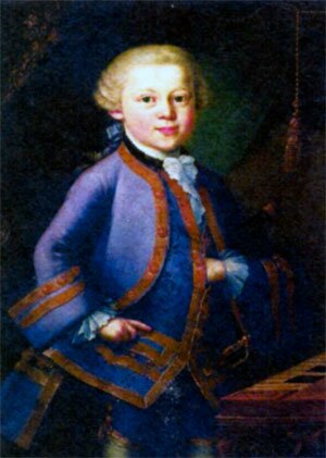 Вольфганг Амадей Моцарт (1756-1791) ребенок (7 лет). Художник П.-А. Лорензони. 1763 г.