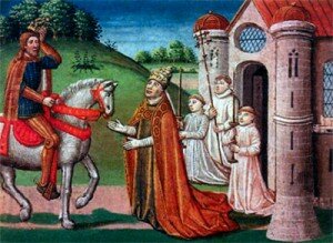 Папа Римский Адриан встречает Карла Великого у ворот Рима