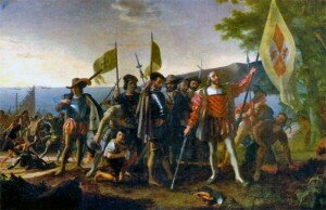 Колумб высаживается в Вест-Индии 12 октября 1492 года (остров Сан - Сальвадор). Художник Дж. Вандерлин. 1847 г.
