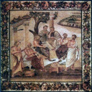 Античная Академия («Семь философов »). Мозаика из Помпеи