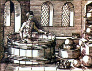 Архимед: «Эврика!» Иллюстрация к книге «Десять книг об архитектуре» Витрувия. 1575 г.