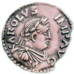 Монета Карла Великого, изображающая Карла в традиционной римской одежде