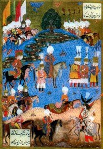 Сулейман Великолепный с армией в походе на Нахичевань в 1554 г. Миниатюра из дворца Топкапы в Стамбуле. 1561 г.