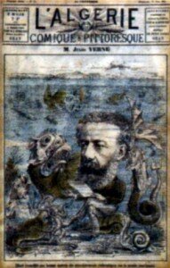 «Ж. Верн отправился на морское дно собирать материал для своих сочинений». Ироничное изображение Ж. Верна на обложке журнала 1884 года
